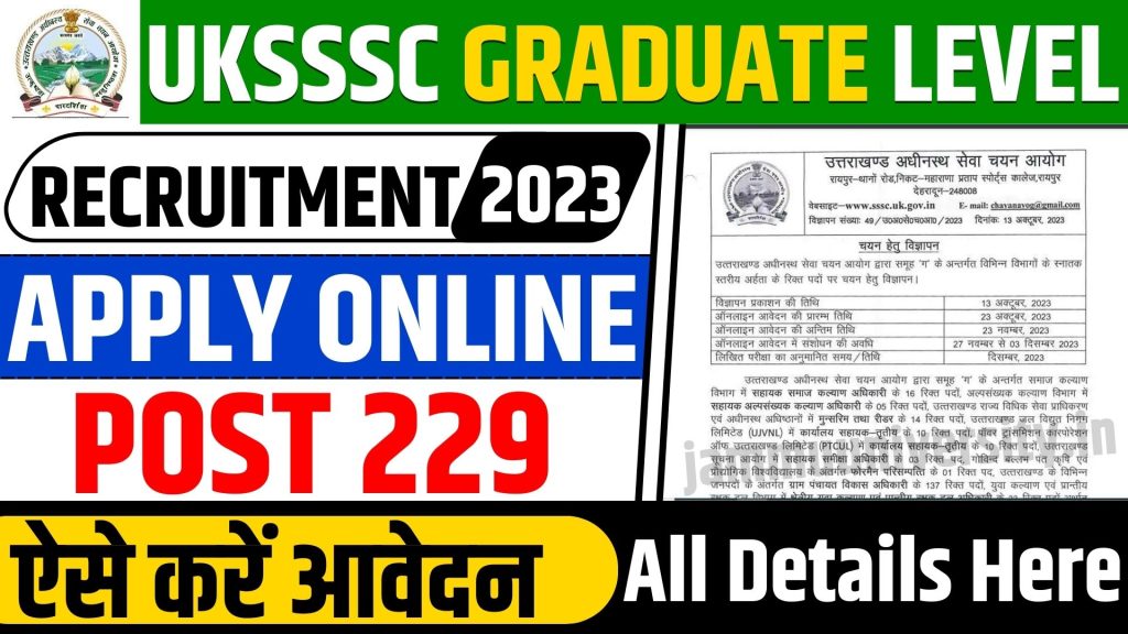 UKSSSC Graduate Level Recruitment 2023: Apply For 229 Posts