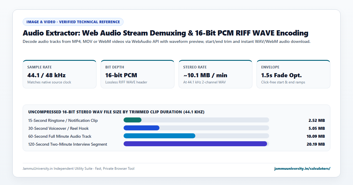 Audio Extractor infographic illustrating extract audio from video, mp4 to mp3, convert video to audio and rip audio benchmarks