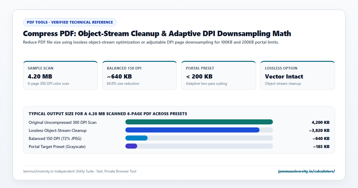 Compress PDF infographic illustrating reduce pdf size, pdf optimizer, resize pdf and compress pdf online benchmarks