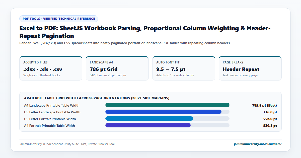 Excel to PDF infographic illustrating convert xlsx to pdf, spreadsheet to pdf, excel to pdf online and save excel as pdf benchmarks