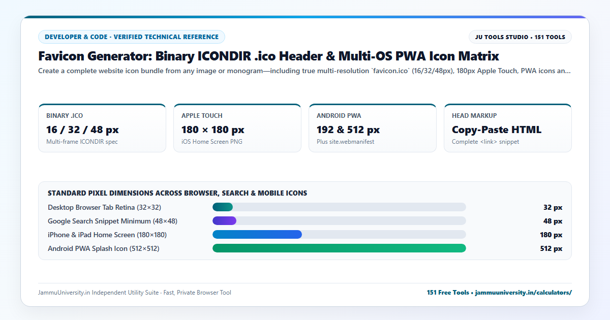 Favicon Generator infographic illustrating convert png to ico, website icon maker, favicon from image and apple touch icon generator benchmarks