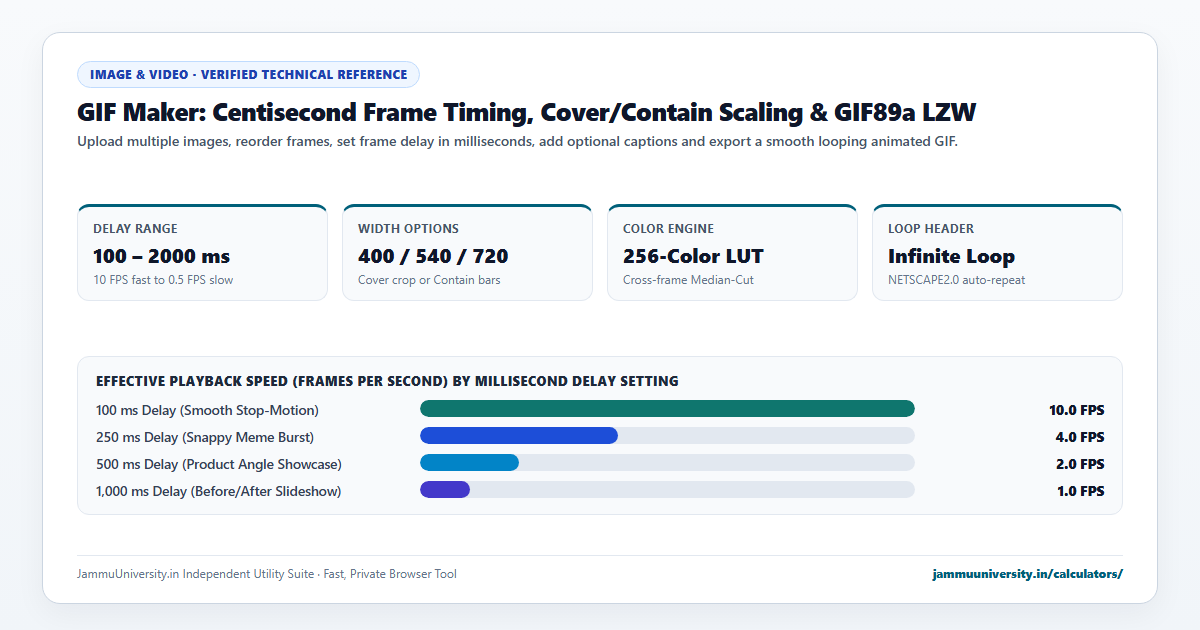 GIF Maker infographic illustrating create animated gif, photos to gif, gif creator online and slideshow to gif benchmarks