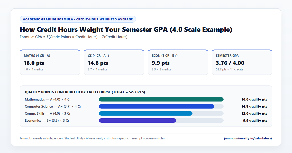 GPA Calculator chart showing college gpa calculator, semester gpa calculator, cumulative gpa calculator and weighted gpa calculator credit-hour math