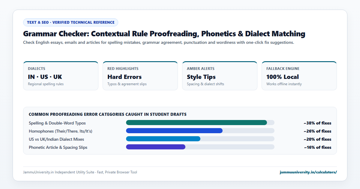 Grammar Checker infographic illustrating check english grammar, spell checker, punctuation checker and sentence correction benchmarks