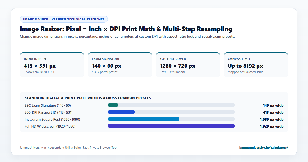 Image Resizer infographic illustrating resize photo online, change image dimensions, pixel resizer and scale image benchmarks