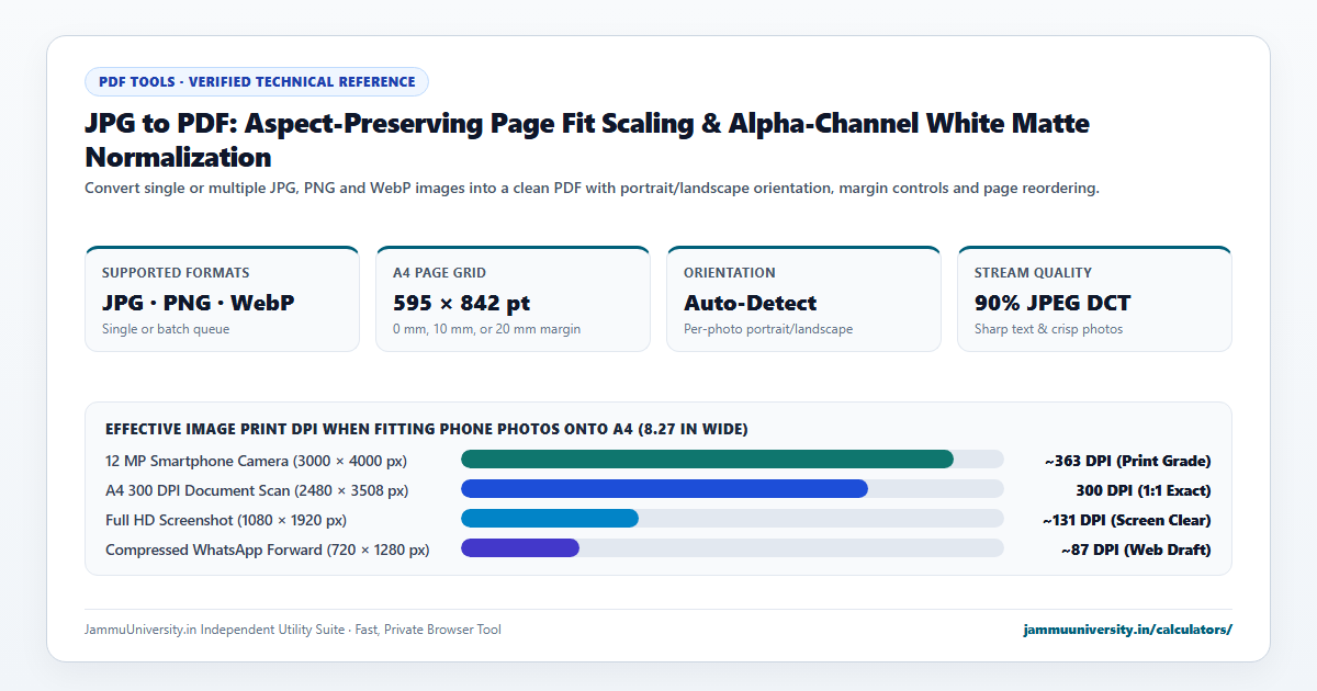JPG to PDF infographic illustrating convert image to pdf, photo to pdf, pictures to pdf and jpeg to pdf benchmarks