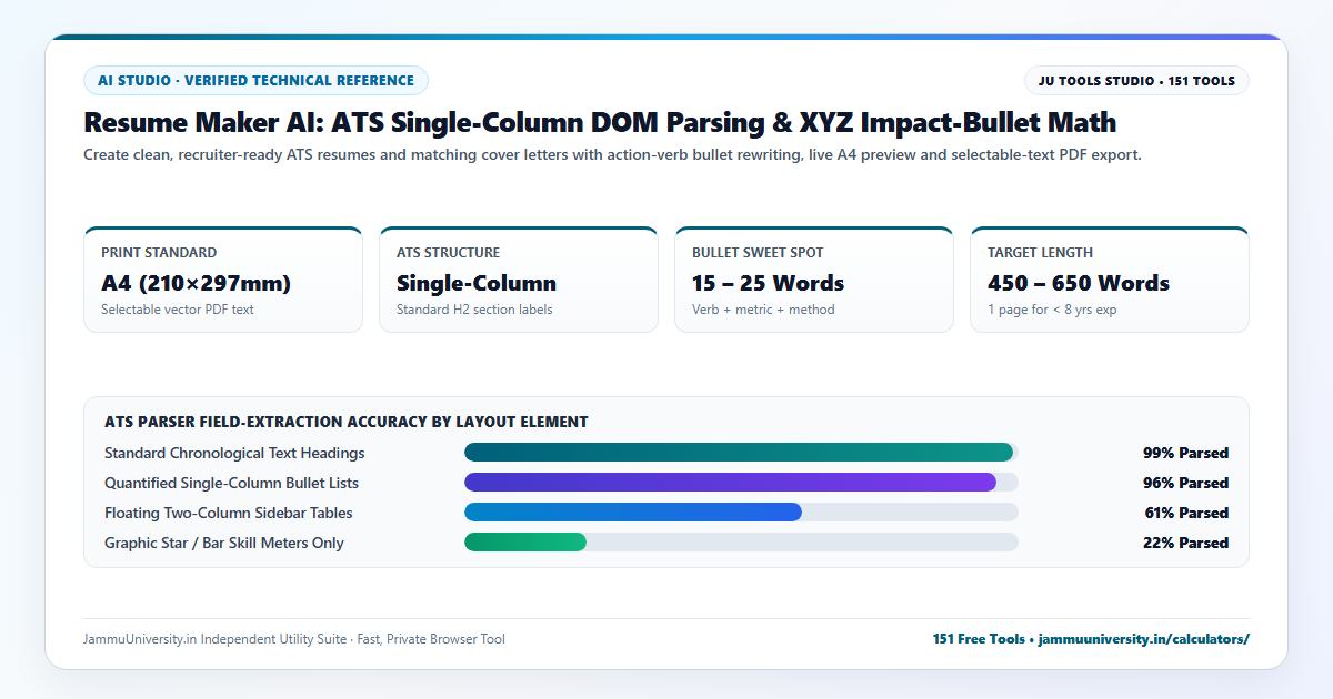 Resume Maker AI infographic illustrating ai cv builder, resume template online, free resume builder and professional cv maker benchmarks
