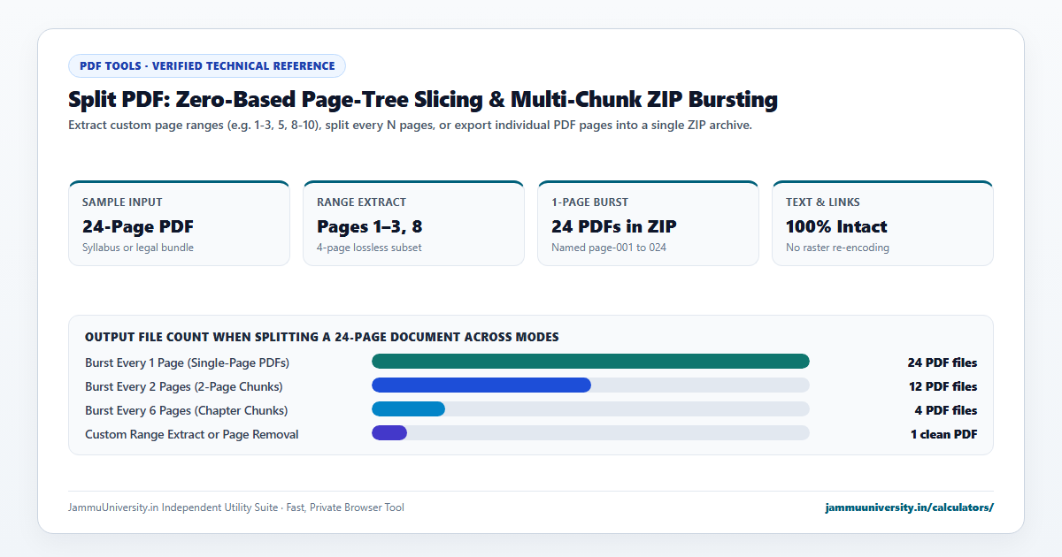 Split PDF infographic illustrating extract pdf pages, separate pdf, divide pdf and cut pdf benchmarks