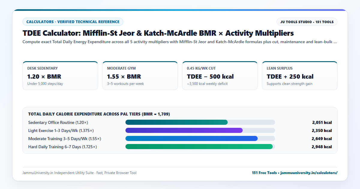 TDEE Calculator infographic illustrating total daily energy expenditure, maintenance calories, calorie deficit calculator and exact calories to lose weight benchmarks
