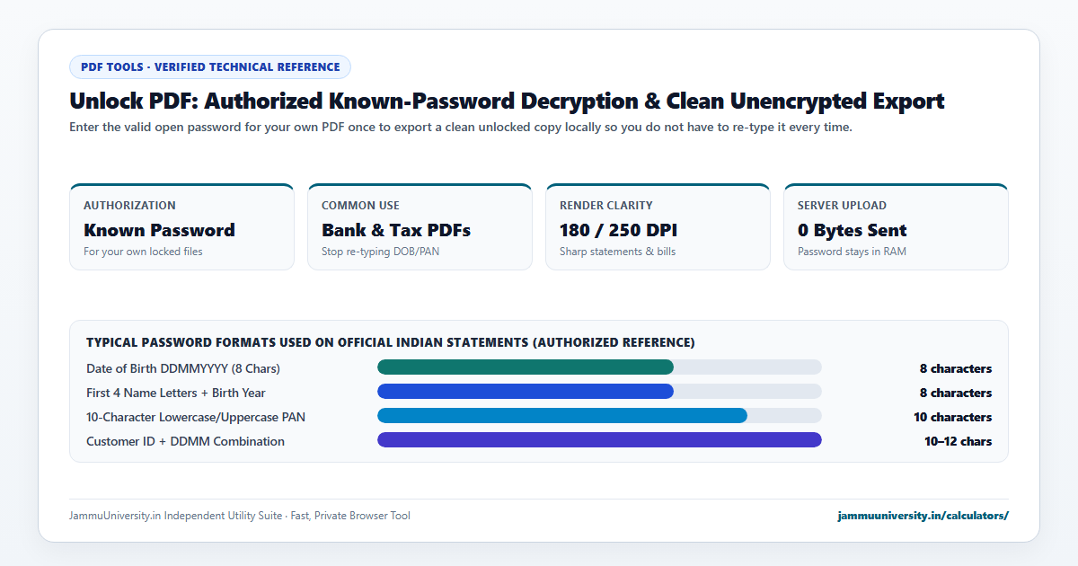 Unlock PDF infographic illustrating remove password from pdf, decrypt pdf, unlock pdf file online and bypass pdf password benchmarks