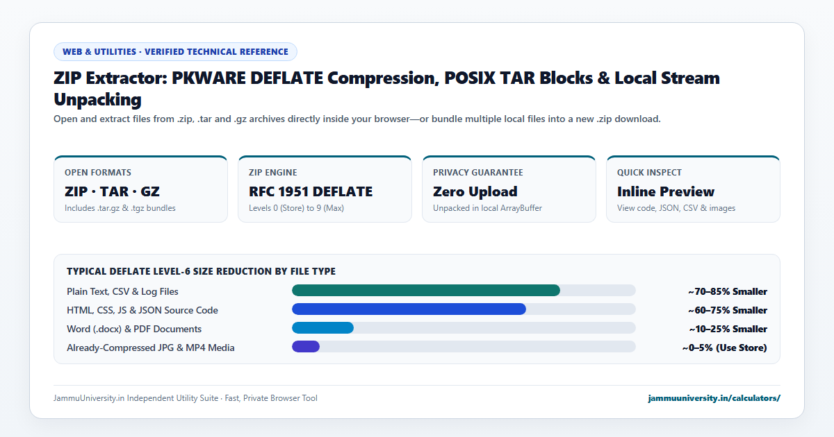 ZIP Extractor infographic illustrating unzip file online, extract rar, open zip file and unrar free benchmarks